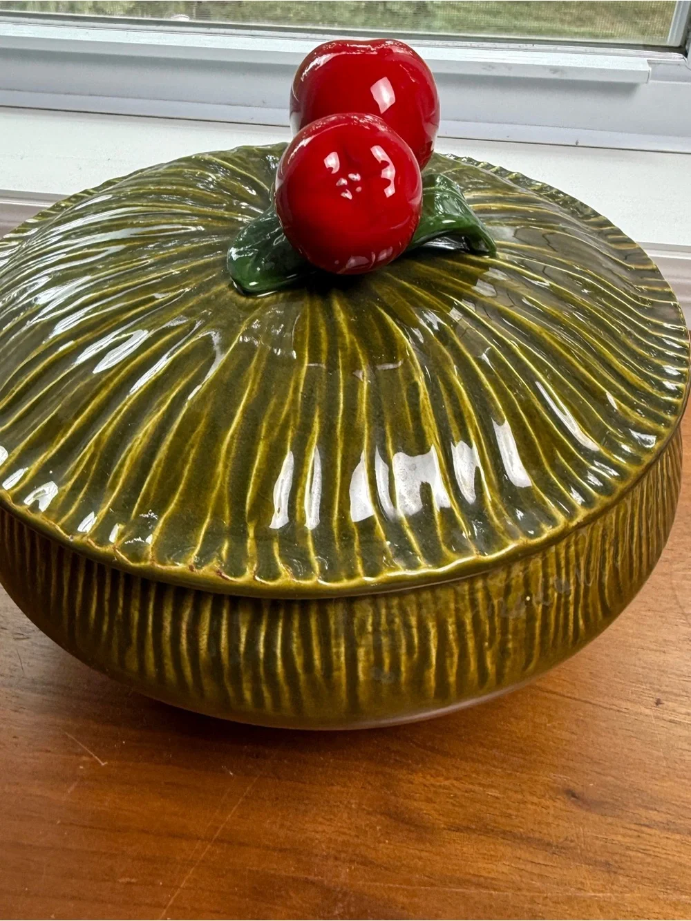 Vtg Maurice California Green Nut 3 Section Dish MCM & Lidded Casserole HTF Apple